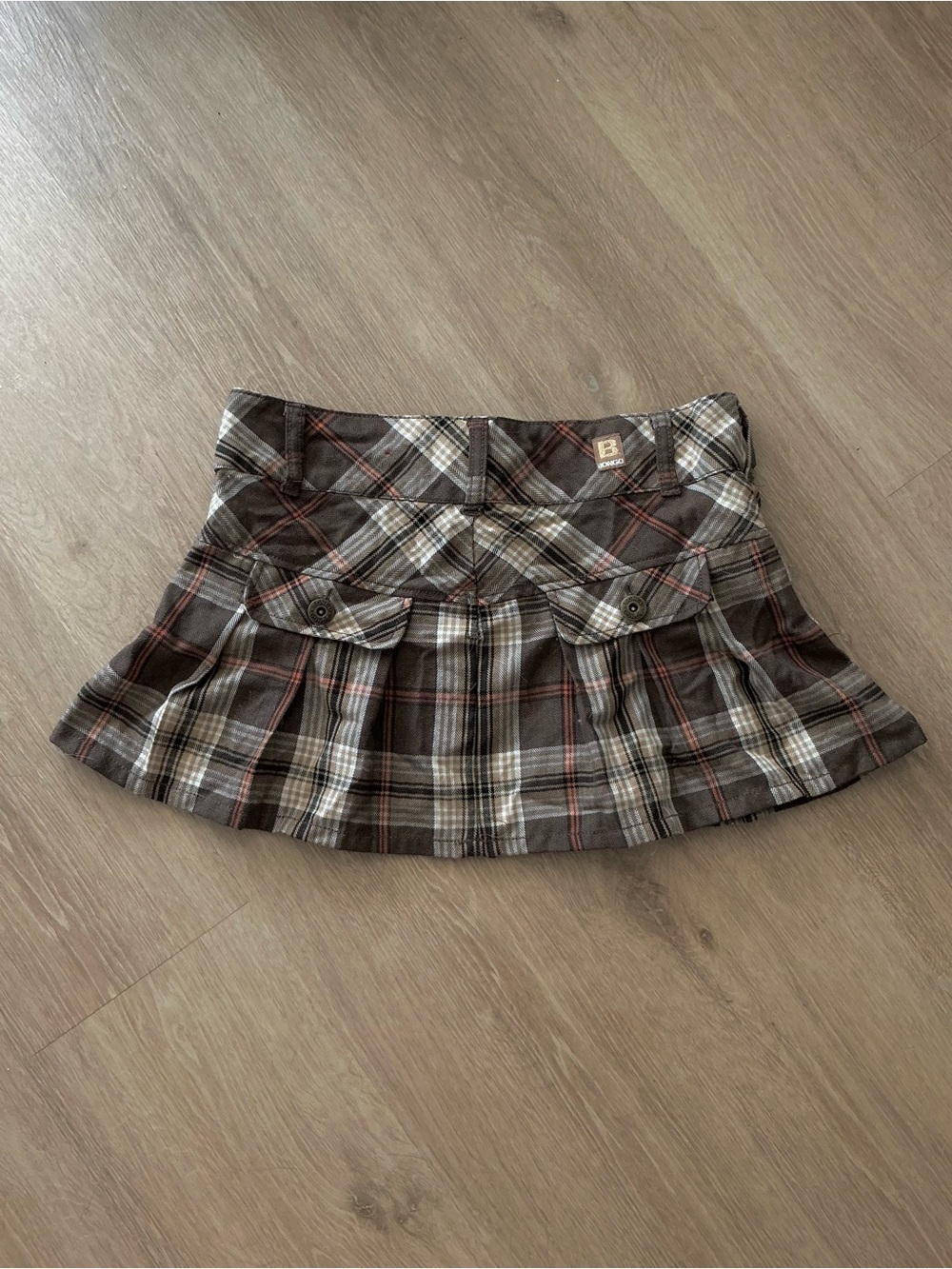 Vintage Y2K Bongo brown Plaid Pleated Mini Skirt